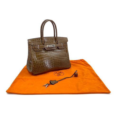 HERMES BIRKIN 30 BROWN CROCODILE NILOTICUS HAND BAG □M PHW 90305904 - PURPOSE