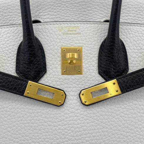HERMES BIRKIN 25 WHITE BLACK TOGO HAND BAG Y GHW SPO 90305906