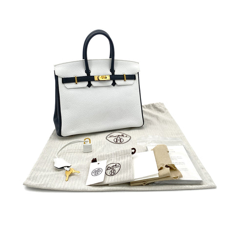 HERMES BIRKIN 25 WHITE BLACK TOGO HAND BAG Y GHW SPO 90305906