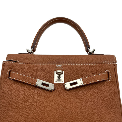 HERMES KELLY 25 RETOURNE GOLD TOGO HAND SHOULDER BAG C PHW 90305908 - PURPOSE