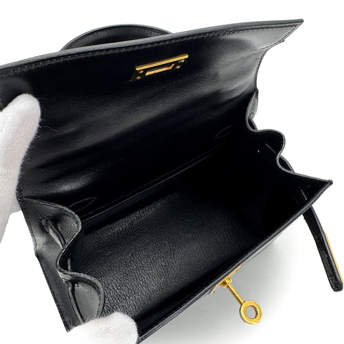 HERMES MINI KELLY 20 BLACK BOXCALF HAND SHOULDER BAG 〇W GHW 90305909 - PURPOSE