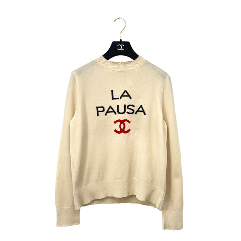 CHANEL LA PAUSA COCOMARK KNIT TOPS BEIGE CASHMERE 42 P60 RTW 90305915