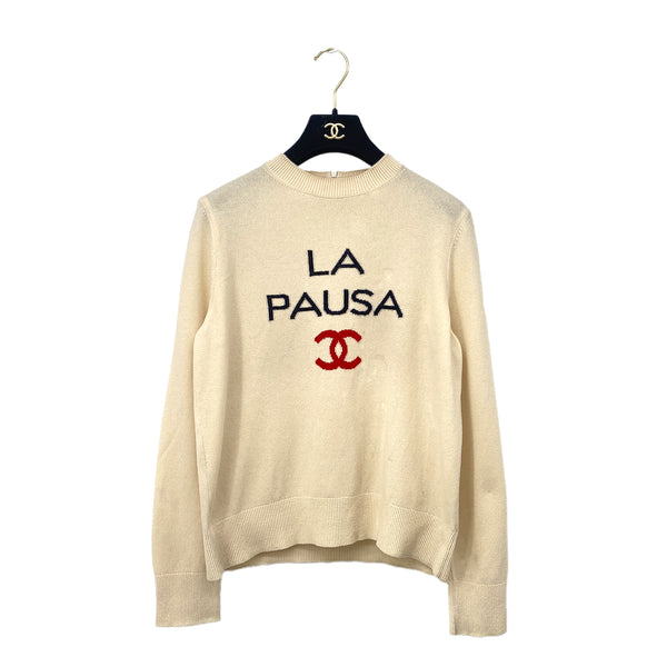 CHANEL LA PAUSA COCOMARK KNIT TOPS BEIGE CASHMERE 42 P60 RTW 90305915