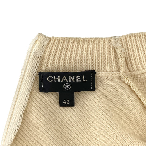 CHANEL LA PAUSA COCOMARK KNIT TOPS BEIGE CASHMERE 42 P60 RTW 90305915
