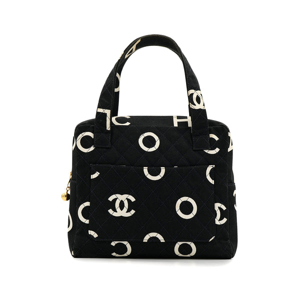 CHANEL VINTAGE MATELASSE LOGO HAND BAG BLACK WHITE CANVAS 90306000 - PURPOSE