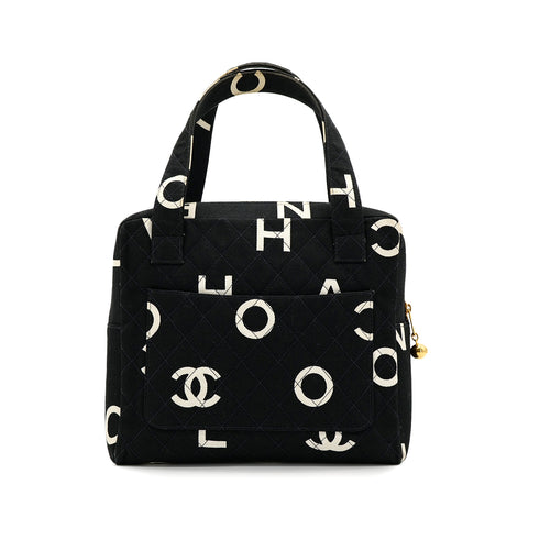 CHANEL VINTAGE MATELASSE LOGO HAND BAG BLACK WHITE CANVAS 90306000 - PURPOSE