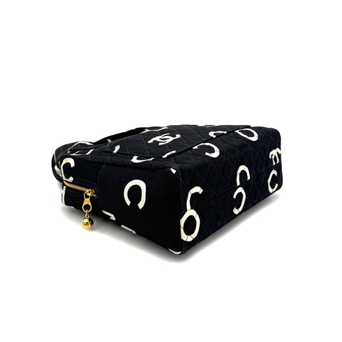 CHANEL VINTAGE MATELASSE LOGO HAND BAG BLACK WHITE CANVAS 90306000 - PURPOSE