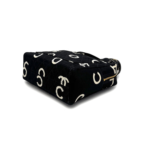 CHANEL VINTAGE MATELASSE LOGO HAND BAG BLACK WHITE CANVAS 90306000 - PURPOSE