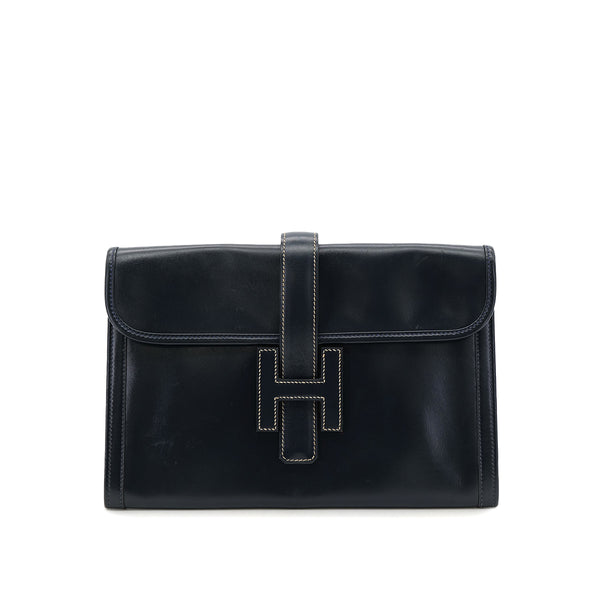 HERMES JIGE PM BLUE ROY BOXCALF CLUTCH BAG 〇Q 90306002 - PURPOSE