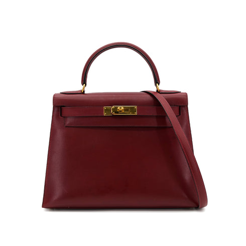 HERMES KELLY 28 SELLIER ROUGE H BOXCALF HAND SHOULDER BAG 〇W GHW 90306287 - PURPOSE