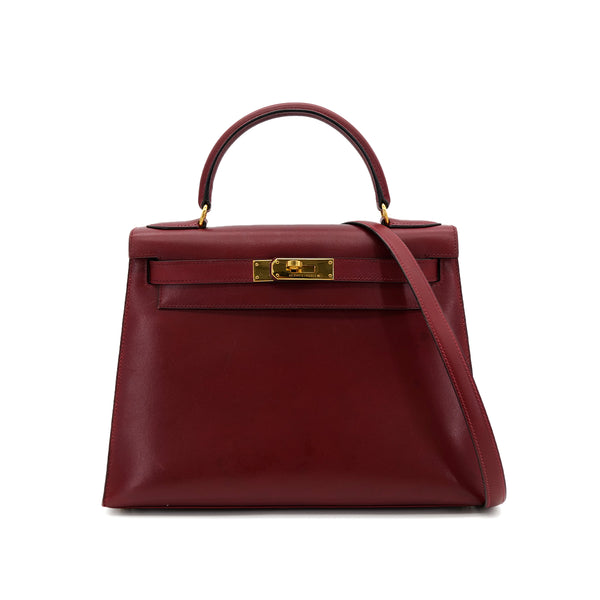 HERMES KELLY 28 SELLIER ROUGE H BOXCALF HAND SHOULDER BAG 〇W GHW 90306287 - PURPOSE