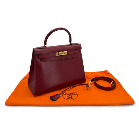 HERMES KELLY 28 SELLIER ROUGE H BOXCALF HAND SHOULDER BAG 〇W GHW 90306287 - PURPOSE