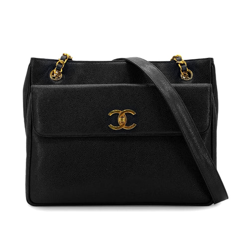 CHANEL VINTAGE BIG COCO CHAIN SHOULDER BAG BLACK LAMB SKIN 90306317 - PURPOSE