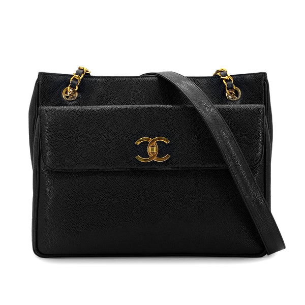 CHANEL VINTAGE BIG COCO CHAIN SHOULDER BAG BLACK LAMB SKIN 90306317 - PURPOSE