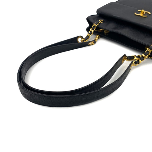 CHANEL VINTAGE BIG COCO CHAIN SHOULDER BAG BLACK LAMB SKIN 90306317 - PURPOSE