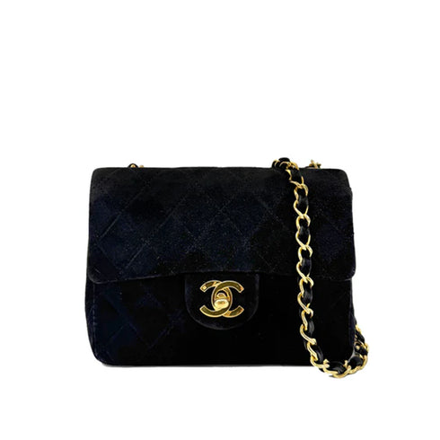 CHANEL VINTAGE MINI SQUARE 17 CHAIN SHOULDER BAG BLACK SUEDE 90306325 - PURPOSE