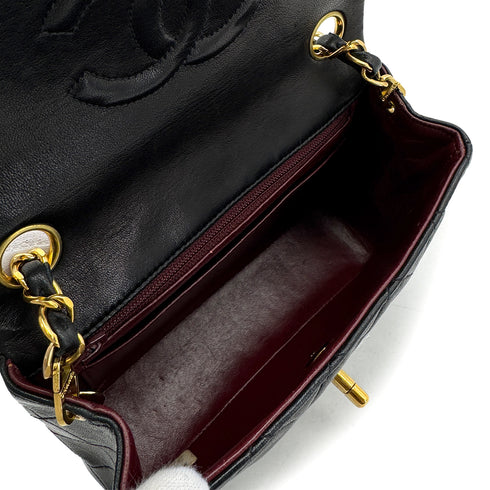 CHANEL VINTAGE MINI SQUARE 17 CHAIN SHOULDER BAG BLACK LAMB SKIN 90306330 - PURPOSE