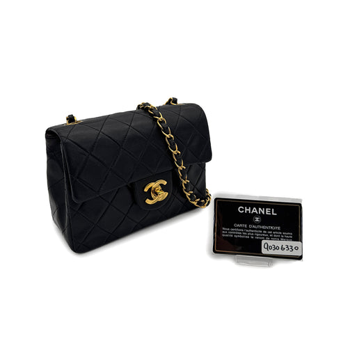 CHANEL VINTAGE MINI SQUARE 17 CHAIN SHOULDER BAG BLACK LAMB SKIN 90306330 - PURPOSE