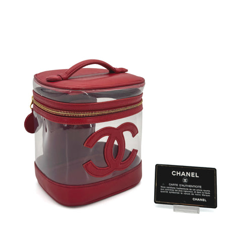 CHANEL VINTAGE VANITY HAND BAG CLEAR RED LEATHER 90306339 - PURPOSE
