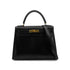 HERMES KELLY 28 SELLIER BLACK BOXCALF HAND SHOULDER BAG □A GHW 90306340 - PURPOSE