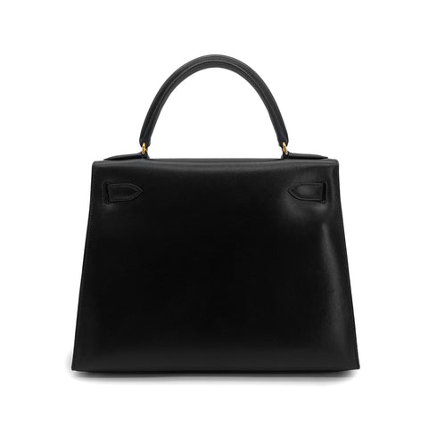 HERMES KELLY 28 SELLIER BLACK BOXCALF HAND SHOULDER BAG □A GHW 90306340 - PURPOSE