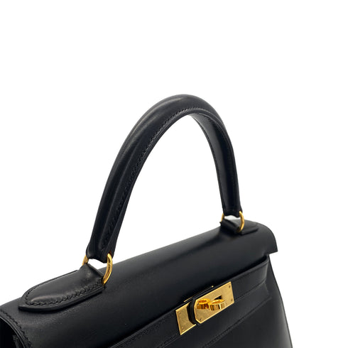 HERMES KELLY 28 SELLIER BLACK BOXCALF HAND SHOULDER BAG □A GHW 90306340 - PURPOSE