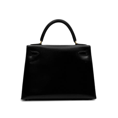 HERMES KELLY 28 SELLIER BLACK BOXCALF HAND SHOULDER BAG 〇U GHW 90306348 - PURPOSE