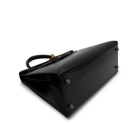 HERMES KELLY 28 SELLIER BLACK BOXCALF HAND SHOULDER BAG 〇U GHW 90306348 - PURPOSE