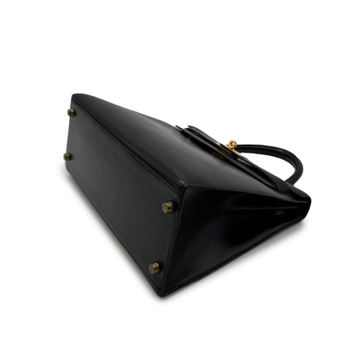 HERMES KELLY 28 SELLIER BLACK BOXCALF HAND SHOULDER BAG 〇U GHW 90306348 - PURPOSE