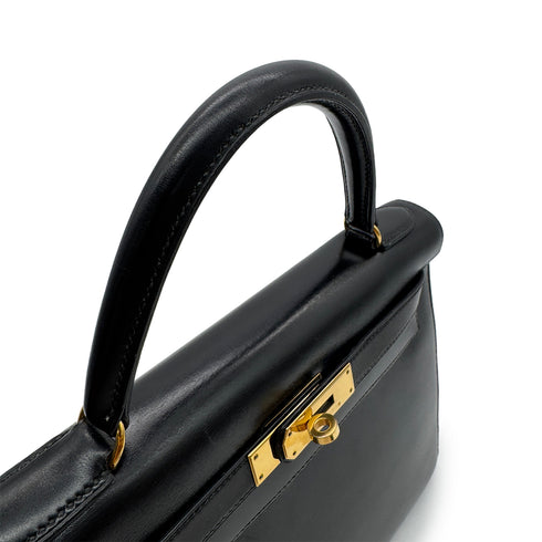 HERMES KELLY 28 SELLIER BLACK BOXCALF HAND SHOULDER BAG 〇U GHW 90306348 - PURPOSE