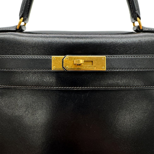 HERMES KELLY 28 SELLIER BLACK BOXCALF HAND SHOULDER BAG 〇U GHW 90306348 - PURPOSE