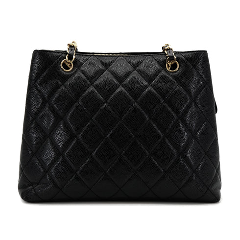 CHANEL VINTAGE MATELLASSE TURN LOCK CHAIN TOTE BAG BLACK CAVIAR SKIN 90306385 - PURPOSE