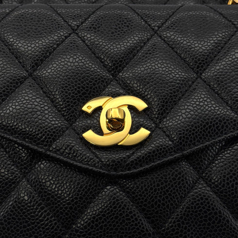 CHANEL VINTAGE MATELLASSE TURN LOCK CHAIN TOTE BAG BLACK CAVIAR SKIN 90306385 - PURPOSE