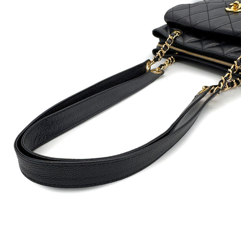 CHANEL VINTAGE MATELLASSE TURN LOCK CHAIN TOTE BAG BLACK CAVIAR SKIN 90306385 - PURPOSE