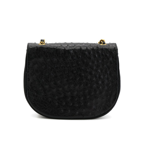 CHANEL VINTAGE BIG COCO ROUND CHAIN SHOULDER BAG BLACK OSTRICH 90306511 - PURPOSE