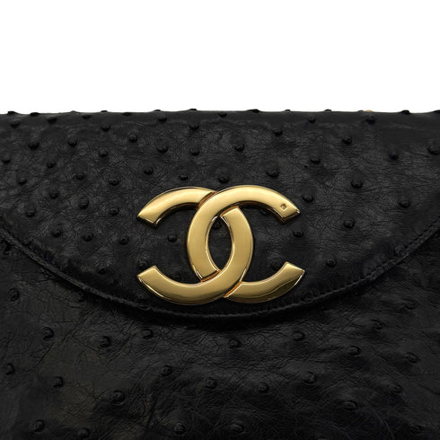 CHANEL VINTAGE BIG COCO ROUND CHAIN SHOULDER BAG BLACK OSTRICH 90306511 - PURPOSE