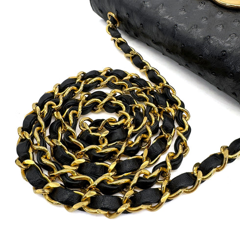 CHANEL VINTAGE BIG COCO ROUND CHAIN SHOULDER BAG BLACK OSTRICH 90306511 - PURPOSE