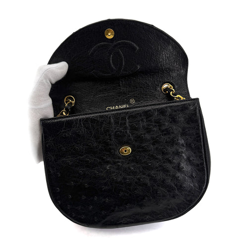CHANEL VINTAGE BIG COCO ROUND CHAIN SHOULDER BAG BLACK OSTRICH 90306511 - PURPOSE