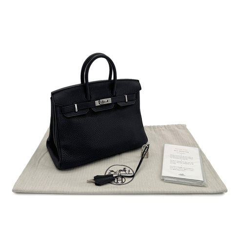 HERMES BIRKIN 25 BLACK TOGO HAND BAG A PALLADIUM HARDWARE 90306512 - PURPOSE