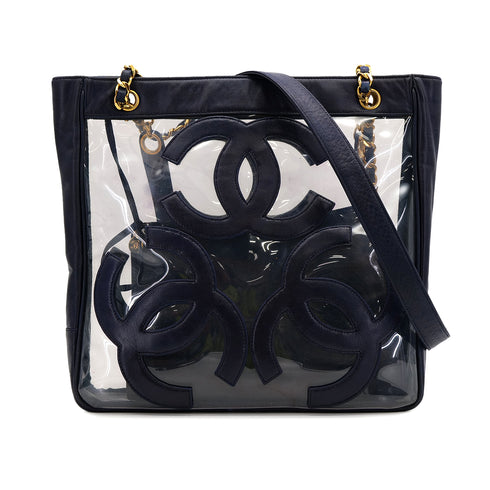 CHANEL VINTAGE TRIPLE COCO CHAIN TOTE BAG NAVY VINYL LAMB SKIN 90306517 - PURPOSE
