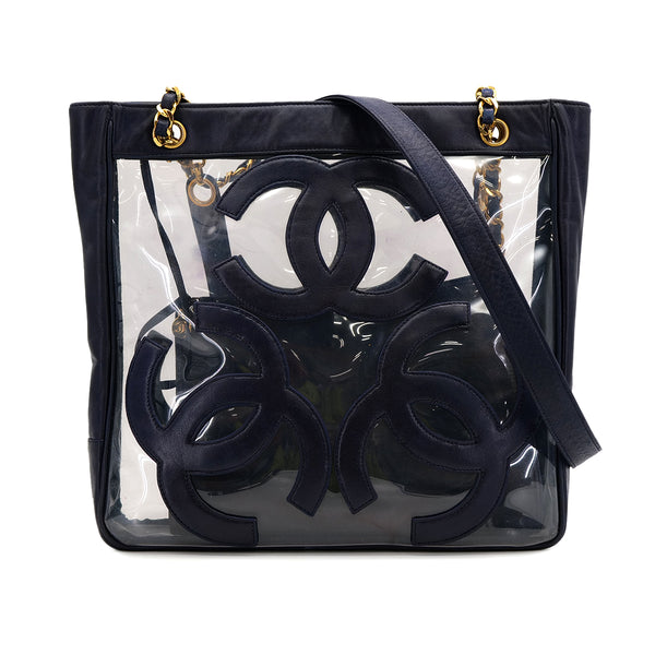 CHANEL VINTAGE TRIPLE COCO CHAIN TOTE BAG NAVY VINYL LAMB SKIN 90306517 - PURPOSE