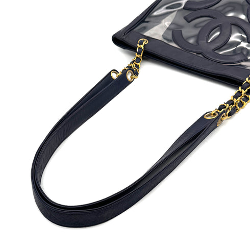 CHANEL VINTAGE TRIPLE COCO CHAIN TOTE BAG NAVY VINYL LAMB SKIN 90306517 - PURPOSE