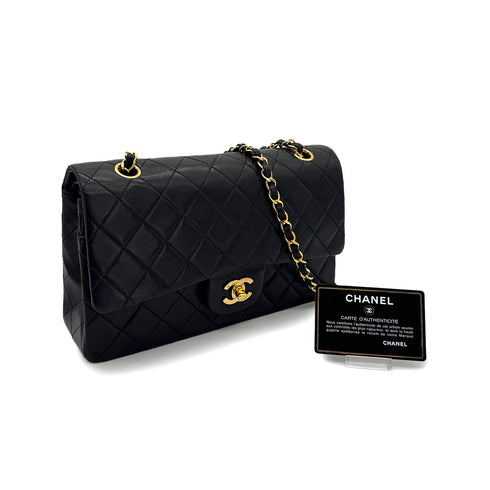 CHANEL VINTAGE CLASSIC FLAP MEDIUM CHAIN SHOULDER BAG BLACK LAMB SKIN 90306557 - PURPOSE
