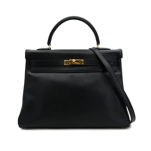HERMES KELLY 35 RETOURNE BLACK EVERCALF HAND SHOULDER BAG 〇Z GHW 90306561 - PURPOSE