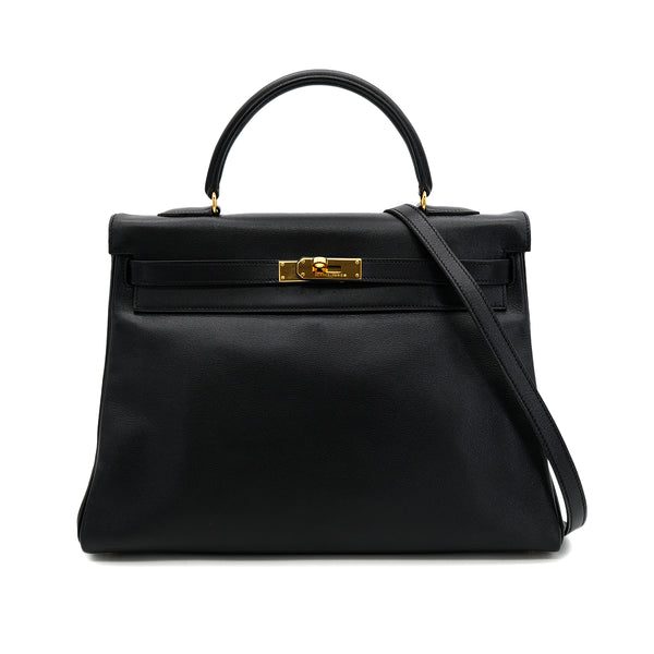 HERMES KELLY 35 RETOURNE BLACK EVERCALF HAND SHOULDER BAG 〇Z GHW 90306561 - PURPOSE