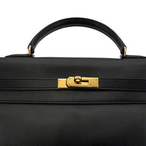 HERMES KELLY 35 RETOURNE BLACK EVERCALF HAND SHOULDER BAG 〇Z GHW 90306561 - PURPOSE