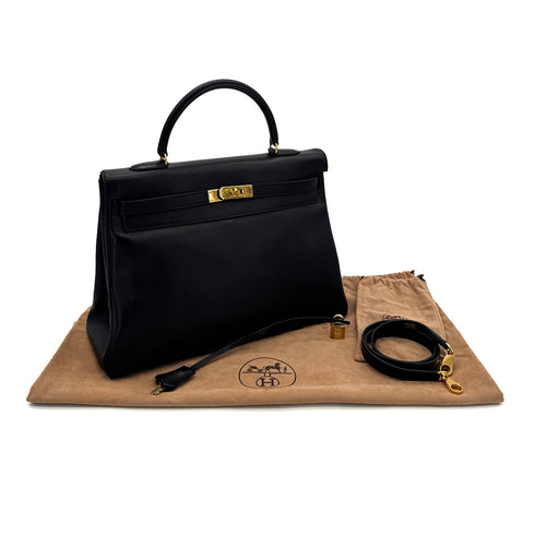 HERMES KELLY 35 RETOURNE BLACK EVERCALF HAND SHOULDER BAG 〇Z GHW 90306561 - PURPOSE