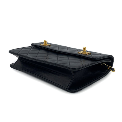 CHANEL VINTAGE DOUBLE TURN LOCK MATELASSE CHAIN SHOULDER HAND BAG BLACK LAMB SKIN 90306569 - PURPOSE