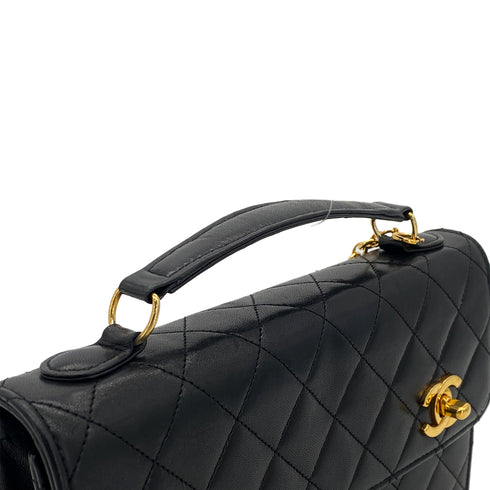 CHANEL VINTAGE DOUBLE TURN LOCK MATELASSE CHAIN SHOULDER HAND BAG BLACK LAMB SKIN 90306569 - PURPOSE
