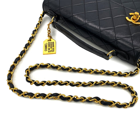 CHANEL VINTAGE DOUBLE TURN LOCK MATELASSE CHAIN SHOULDER HAND BAG BLACK LAMB SKIN 90306569 - PURPOSE